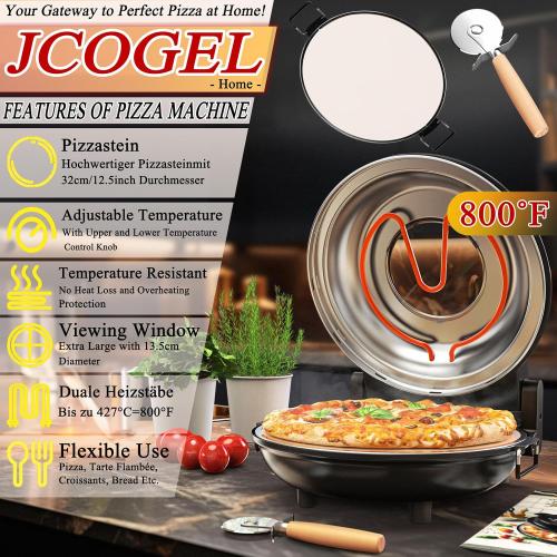 Countertop Pizza Oven Indoor, Pizza Oven 12 Inch Home Outdoor Portable Pizza Maker, 1200W Heats up to 800˚F Pizza Cooker with Viewing Window & Adjustable Temperature