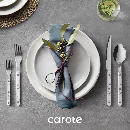 CAROTE Silverware Set with White Marble Handle, 20 Piece Flatware Cutlery Set for 4, Stainless Steel Kitchen Utensil Set for Home Restaurant Party, Dishwasher Safe