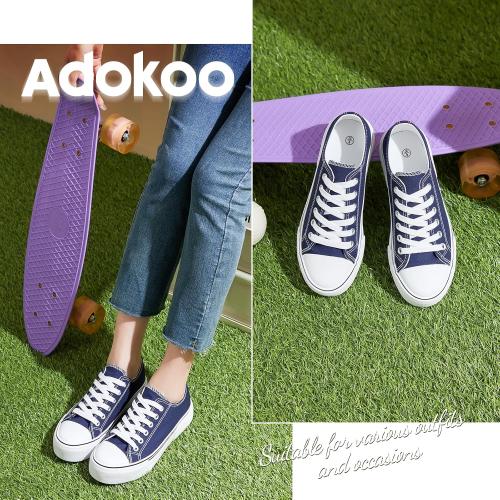 Adokoo Canvas Tennis Shoes for Women Low Top Casual White Black Sneakers for Women Lace Up Fashion Comfortable Walking Shoes