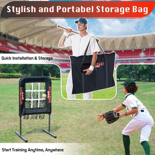 Heavy-Duty 9 Hole Pitching Net with Strike Zone, Baseball/Softball Pitching Target, Portable Height-Adjustable Pitcher Training Equipment, Includes 4 Ground Stakes and 2 Sandbags