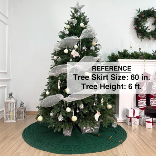60-Inch Cable Sweater Knit Christmas Tree Skirt with Wooden Toggles, Forest Green