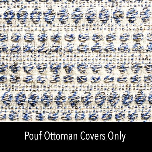 Chardin home UNSTUFFED Ottoman, Cozy & Bohemian Pouf Covers, Hand Crafted Casual Seating, Footrest, Square Floor Pillow for Home, Office, Bedroom, Living Room, 16.5 x 16.5x 12.9, Blue-Off White