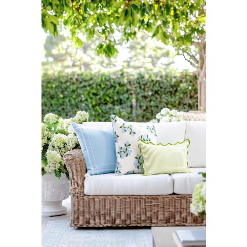 Hofdeco Premium Coastal Patio Indoor Outdoor Scalloped Lumbar Pillow Cover Only, 12x20 Water Repellent for Backyard, Couch, Green Print Stripes
