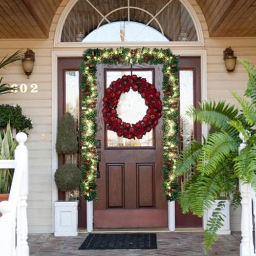 Joiedomi 9FT Christmas Garland Prelit with 50 Count String Lights, Bristle, Pine Cones, Holly Berries for Outdoor & Indoor Winter Christmas and Holidays Decorations, Plug in Lighted Pine Garland