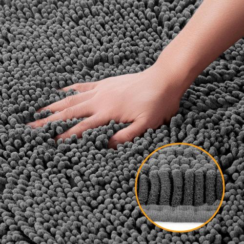 Yeaban Dark Gray Bathroom Rugs – Thick Chenille Bath Mats | Absorbent and Washable Bath Rug Non-Slip, Plush and Soft Rugs for Bathroom, Shower, Sink - 17 x 24