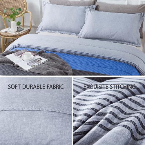 Andency Full Size Blue Comforter  Gray and Blue Patchwork Striped Comforter, Soft Down Alternative Comforter Bedding