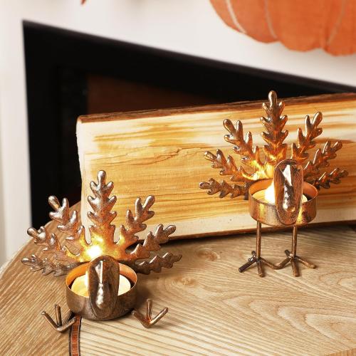 FORUP 12 Pack Metal Turkey Tea Light Candle Holders, Thanksgiving Candle Holder, Thanksgiving Home Table Decoration