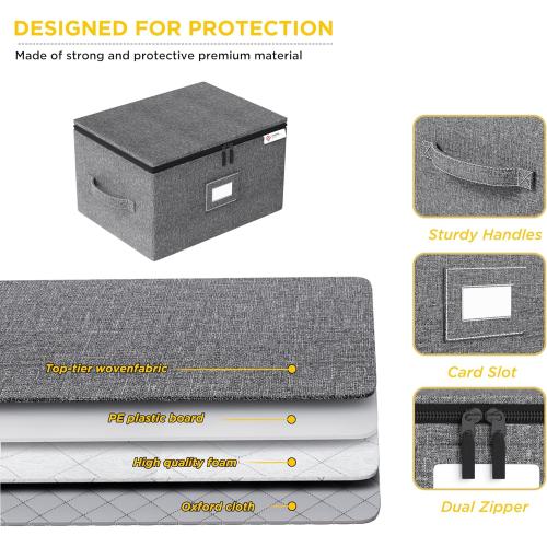 YearningHome Wine Glass Storage Box with Dividers,Hard Shell and Stackable Stemware Storage Containers with Sturdy Handle for Glassware Crystal Storage and Transport,Grey,Holds 12