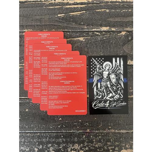 5 Pack Bilingual Red Cards with St. Michael Archangel Decal - English and Spanish Reference Cards for Residential Encounters, Traffic Stops and Public Contacts‼️missing 2‼️