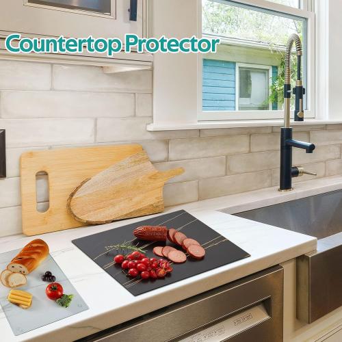 11.8x2PCS Round Glass Cutting Board for Kitchen Counter Protector, Tempered Glass Chopping Boards Dishwasher Safe, Small Clear Countertop Tray, Scratch Resistant, Heat Resistant