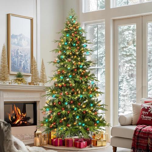 HOLLO STAR 7.5 ft Prelit Pencil Christmas Tree with 400 LED Lights, App Control, Aspen Artificial Christmas Tree, Multi-Color RGBW Lights, 1639 PE & PVC Branch Tips, Skinny Xmas Tree, for Home, Party