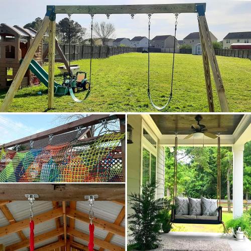set of 2 BETOOLL 2400lb Capacity Heavy Duty Swing Hangers for Wooden Sets Playground Porch Indoor Outdoor & Hanging Snap Hooks Silver Set of 2