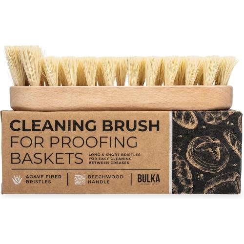 Bulka Banneton Natural Cleaning Brush for Wood Pulp Sourdough Proofing Baskets - Ergomonic Beechwood Handle & Agave Bristles, Medium Firmness Long & Short Bristles for Efficient Cleaning