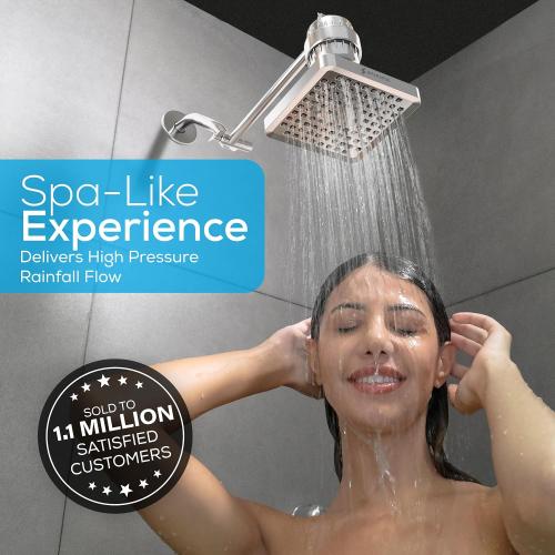 SparkPod Rain Shower Head, 6 Inch Square, Luxury Polished Chrome Finish | High Pressure Shower Heads, 90 Nozzles, Adjustable Showerhead, No Tools Needed, Universal Connection