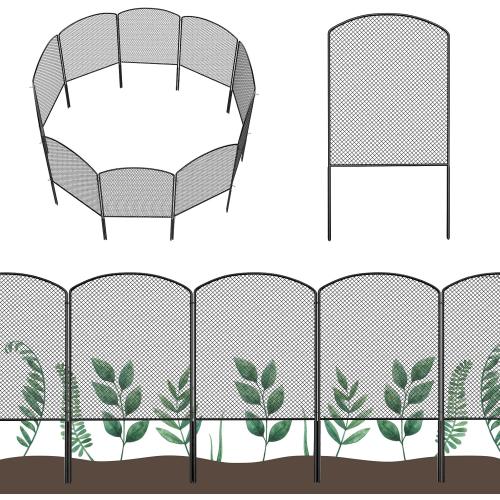 OUSHENG Mesh Decorative Garden Fence Fencing, 24in (H) x 10ft (L) Dog Barrier Outdoor for Yard, Rustproof Metal Wire Panels Border Blockers for Small Animal Rabbit, Black Arched