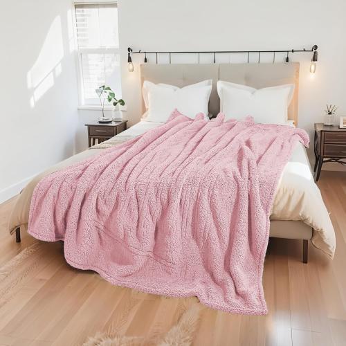 Electric Heated Blanket Full Size 72×84 with 9 Heating Levels & 1-10Hs Auto Off，Double Sided Plush Sherpa, Energy Efficient, Machine Washable, for Couch & Bed, Light Pink