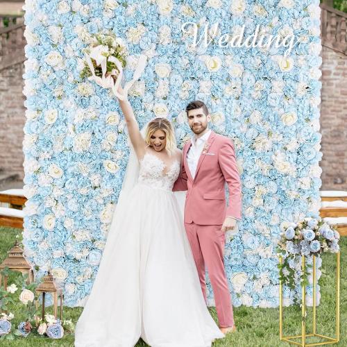 MoKoHouse Blue Backdrop Artificial Flower Wall: 12 Packs 15x15 Inches Photo Backdrop Panels Silk Flower Wall for Wedding Party Baby Bridal Shower