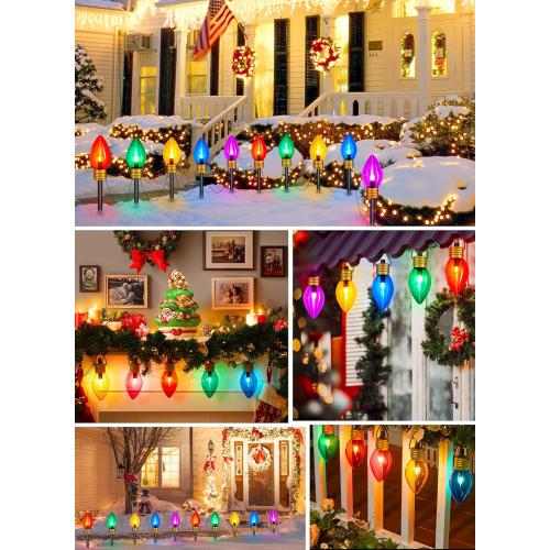 Jumbo C9 Christmas Pathway Lights Outdoor - 8.5 Feet 5 LED C9 Walkway Light, C7 Light Covered Jumbo Multicolor Bulb Christmas Lights Outdoor Decorations for Lawn Holiday Outside Yard Garden