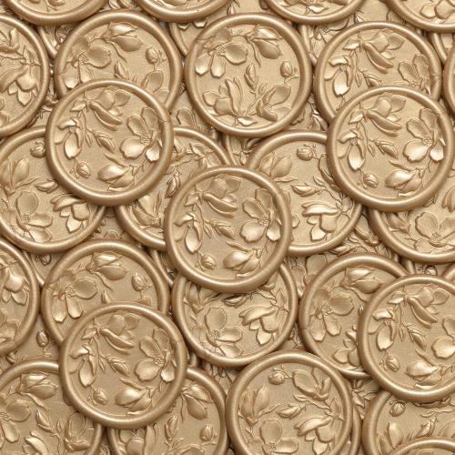 UNIQOOO Wax Seal Stickers - 3D Magnolia Wedding Invitation Envelope Botanical Seal Stickers, 50 Pcs Self- Adhesive Light Gold Stickers, Perfect for Invitation, Christmas, Gift Wrapping, Party