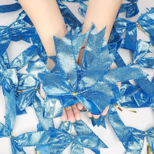 Sumind 36 Pieces Blue Christmas Tree Glitter Bows, 5 x 4 Inch Tie Ribbon Twist Tie Bows for Treat Bags Gift Wrapping Basket Wedding Birthday Valentine Christmas Tree Wreath Garland Decoration