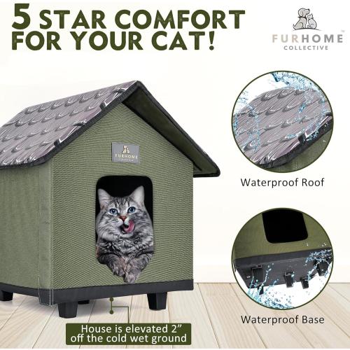 Color olive Heated Cat House for Outside - Cat Houses for Outdoor Cats - Heated Cat House - Outdoor Cat House - Cat Houses for Indoor Cats