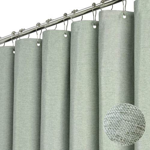 BTTN 96 Inch Extra Long Shower Curtain - Linen Textured Heavy Duty Tall Fabric Shower Curtain Set with 12 Plastic Hooks, Large Simple Neutral Cloth Shower Curtains for Bathroom, 72x96 Inch, Sage Green