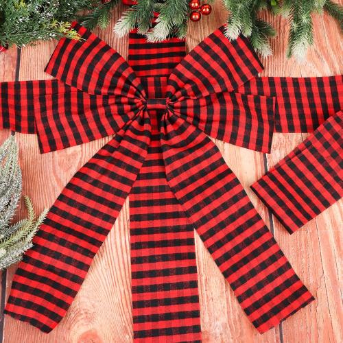 FOIMAS Christmas Cabinet Door Ribbon Bow 14inch Large Buffalo Plaid Door Ribbon Bows for Xmas Front Door Cabinet Home Decoration, Red and Black