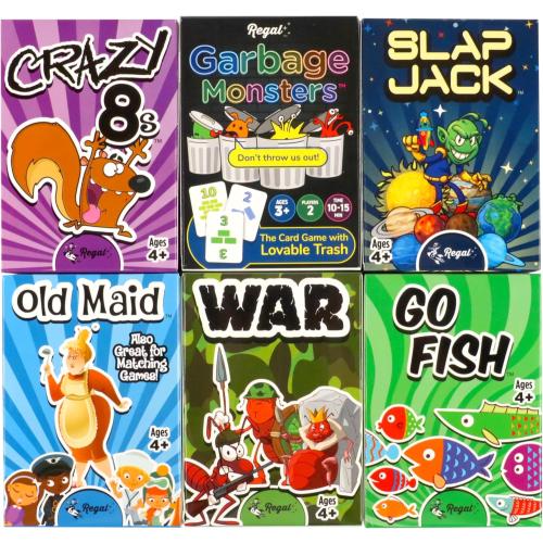 Regal Games Card Games for Kids - Go Fish, Crazy 8's, Old Maid, Slap Jack, Garbage Monster, War - Simple & Fun Classic Family Table Games - Games May Vary (6 Set)