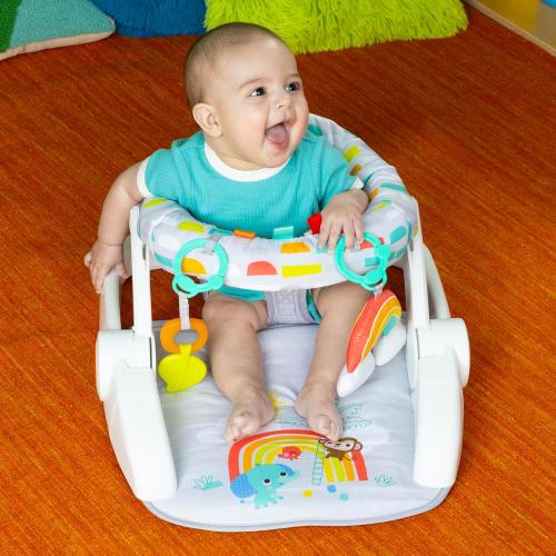 Bright Starts Learn-to-Sit Baby Floor Seat, 2-Positions Grow with Infant, Portable Baby Chair, Includes Sensory Toys, Unisex, 4-12 Months, Playful Paradise