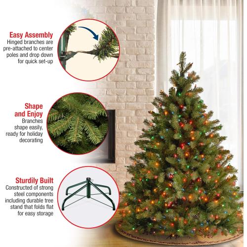 National Tree Company 4.5 ft Pre-Lit Downswept Douglas Fir Artificial Christmas Tree, 450 Multicolor Lights, 525 Feel Real Tips, Includes Stand, Green