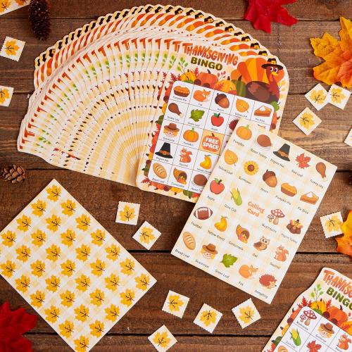 JOYIN 30 PCS Thanksgiving Bingo Game Cards for Kids Family Activities, Party Card Games, School Classroom Games, Turkey Party Favors Supplies, Crafts, Stickers & Fall Crafts