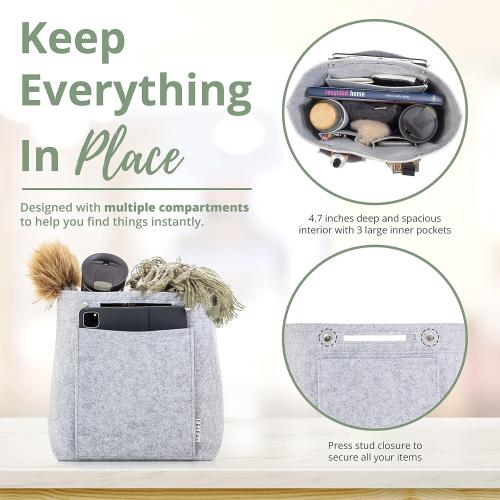 11 inch Soft Grey Felt Tote Organizer Insert for Purses, Backpacks, and Tall Totes