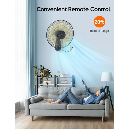 VAGKRI Wall Mount Fan, 16 Inch Wall Fans with 5 Blades, 5 Speeds, 8 Hour Timer, 90° Oscillating Quiet Fan with Remote for Home Office Bedroom Living Room Garage (Black)