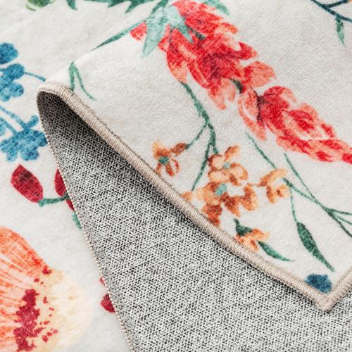 Floral Runner Rug Washable Hallway Long Beige Bedroom Carpet Non Slip Indoor Boho Kitchen Low Pile Accent Rug Lightweight Soft for Bathroom Dining Laundry Living Room