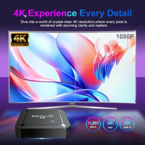 MXQ Pro 5G Android 14.0 TV Box 2025 Upgraded Ram 2GB ROM 16GB Dual Band 2.4G/5.8GHz WiFi6 BT5.0 4K AV1 USB 3.0 Ultra HD Voice Control Smart Home Player