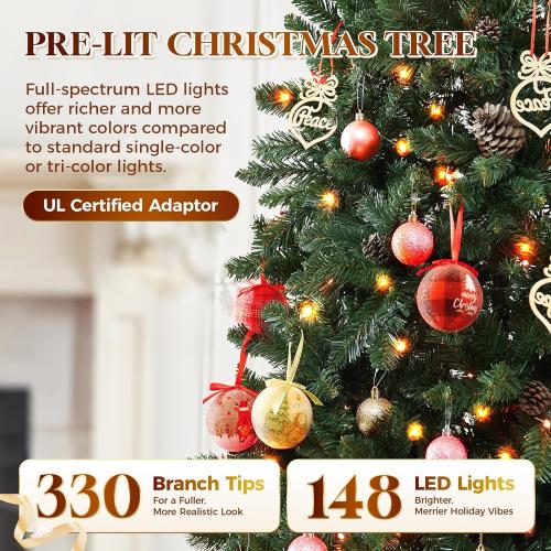 HOLLO STAR 4.5 ft Prelit Christmas Tree with 148 LED Lights, App Control, Artificial Pencil Christmas Tree with Multi-Color RGBW Lights, 330 Branch Tips, Skinny Xmas Tree, Metal Base, for Home, Party