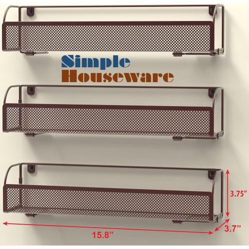 Simple Houseware Wall Mounted Spice Rack Shelves Organizer, Bronze, 3-Pack