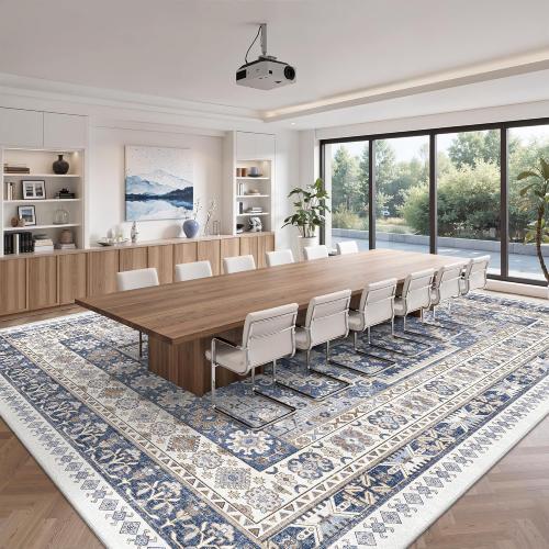 zesthome 12x15 Area Rugs, Large Washable Rug, Ultra-Thin Stain Resistant Rugs for Living Room, Bedroom, Non-Slip Backing Home Decor Area Rug (Blue/Beige,12'x15')