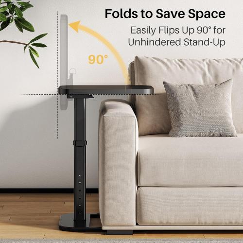 Adjustable Height TV Tray Table with Bumper Rounded Corner Design & Flip-top Side Table for Bedroom, Living Room, Bathroom and Study, End Table for Eating, Dinner or Laptop, Black