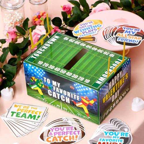 JOYIN Valentine Boxes Football Classroom Mailbox with Cards for Kids, Party Favor School Exchange Prizes with Teacher Card, 4 Designs, 29 Pcs