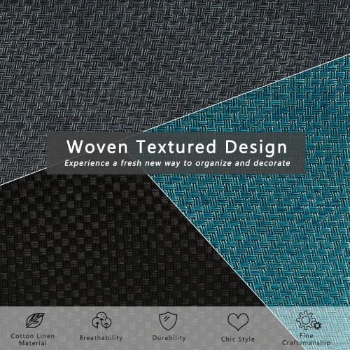 Storage Bins with Lid Fabric Storage Box Basket PU Leather Handle Textured Woven Cotton Linen Decorative Foldable Washable Shelf Closet Organizer Container (Flip-top Lid, Gray, Small)