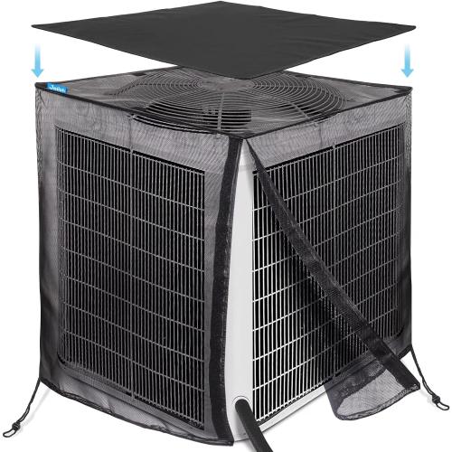 Size 32x32x36 Color Black Air Conditioner Cover for Outside Units, 32'' x 32'' x 36 Full Mesh with 600D Detachable Waterproof Top, All Seasons Outdoor Central AC Protector Against Leaves, Weeds, Cottonwood and Debris