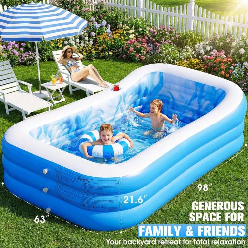 Inflatable Pool with Seats and Headrest,Oversized Thickened Large Blow Up Pool for Audlt,Inflatable Backyard Pools for Adult,Durable Swim Center Inflatable Family Lounge Pool 98x63x21.6IN
