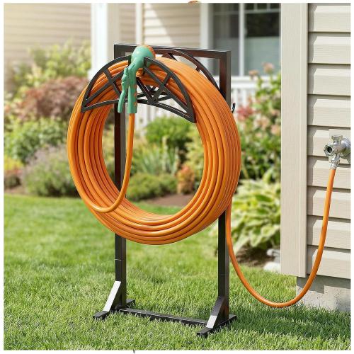 Garden Hose Reel, Heavy Duty Water Hose Holder for Outside | Freestanding Metal Hose Stand Holds Up to 150 FT, Outdoor Hose Storage Rack and Organizer for Garden, Yard and Patio