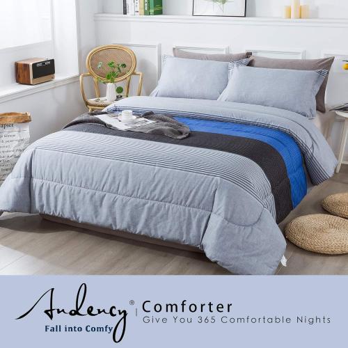 Andency Full Size Blue Comforter  Gray and Blue Patchwork Striped Comforter, Soft Down Alternative Comforter Bedding