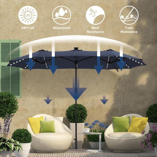 HERA'S PALACE 13ft Patio Umbrella with 120 LED Solar Lights Double Sided Outdoor Umbrella for Patio 8 Colors Changing Table Umbrella Outdoor Patio for Garden Pool