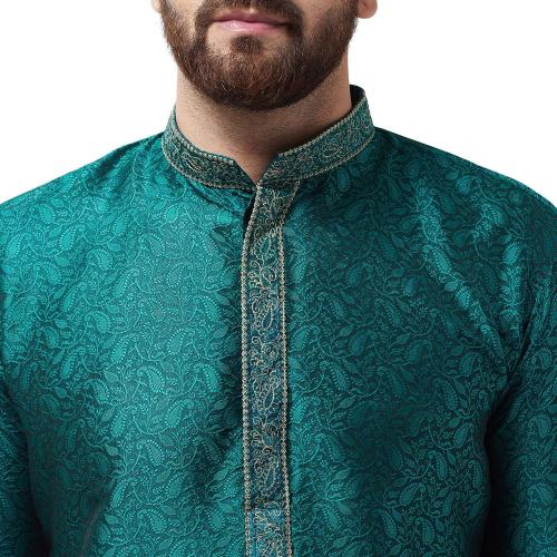 Sojanya Large (Since 1958 Men'S Silk Blend Gold Kurta And Off White Churidar Pyjama Set