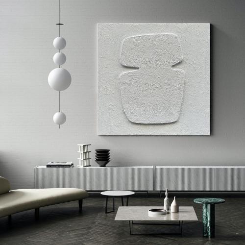 NANKAI Art Hand Painting Modern Minimalist Art Oil Painting White Thick Texture Abstract Painting 24x24 inch Canvas Wall Decorative Art