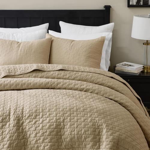 palassio Dark Beige 100% Cotton Quilt King Size Bedding Sets with 2 Pillow Shams, Textured Lightweight Soft Bedspread Shabby Chic Coverlet, Quilted Comforter Bed Cover for All Season, 3 Pieces