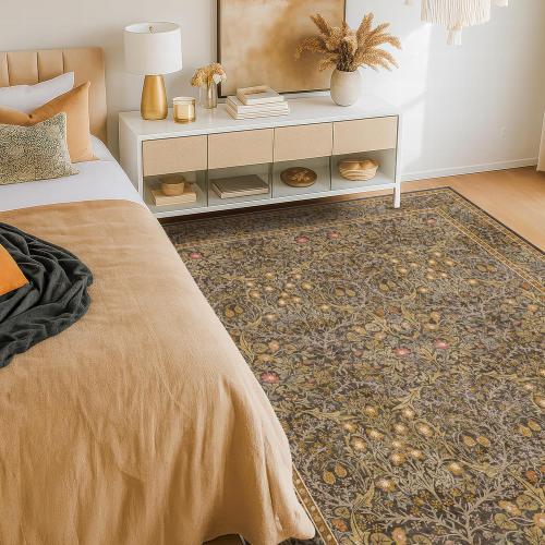 Washable Dining Room Rugs for Under Table - 6x9 Brown Oriental Area Rug for Living Room, Low Pile Non-Slip Floor Carpet for Bedroom Under Bed - Vintage Design & Stain Resistance